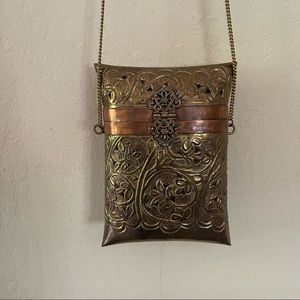 ANTIQUE VINTAGE Turkish Middle Eastern Brass and Copper Metal Purse Bag Handbag